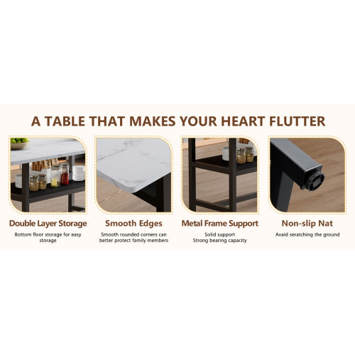 71-Inch White Wood Grain Dining Table with Storage Shelf