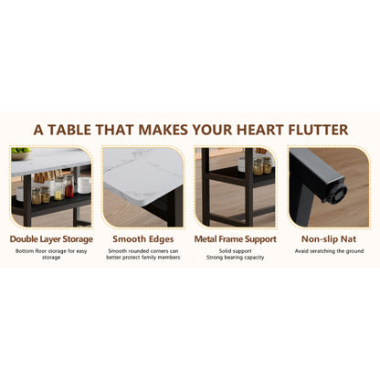 71-Inch White Wood Grain Dining Table with Storage Shelf