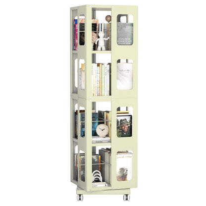 4-Tier All-Steel 360¡ã Rotating Bookshelf With Universal Wheels Space-Saving Sturdy Household Book Display Rack