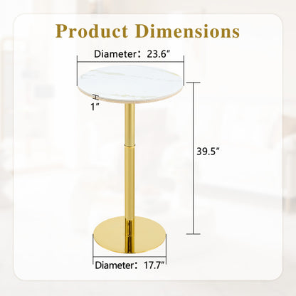 Rock slab circular tabletop non adjustable (39.5 inches high) bar table, bar table with gold legs and base (white+gold)