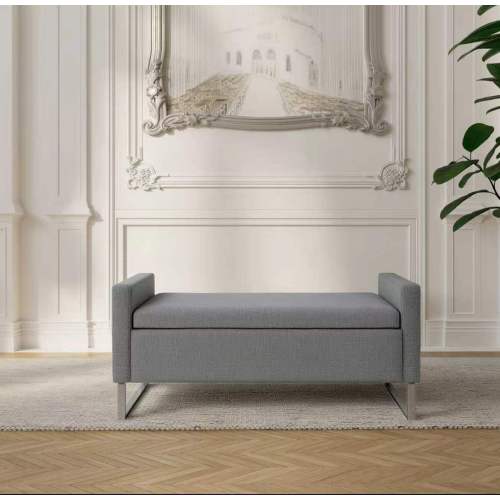 47" Ottoman with Storage,Upholstered Entryway Bench for Bedroom and Living Room,End of Bed Bench with Metal Base, Grey. Modern style