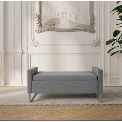 47" Ottoman with Storage,Upholstered Entryway Bench for Bedroom and Living Room,End of Bed Bench with Metal Base, Grey. Modern style