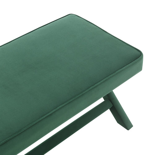Comfort Double Bench Upholstered in Velvet Fabric,Stool with Stylish X-Crossed Legs,Comfort Cushion with piping,Velvet Green