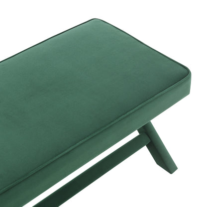 Comfort Double Bench Upholstered in Velvet Fabric,Stool with Stylish X-Crossed Legs,Comfort Cushion with piping,Velvet Green