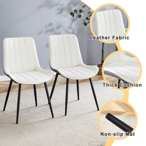 Set of 4 White & Dark Gray Spliced PU Dining Chairs, Integrated Seat & Backrest, Cross Metal Leg Structure with Anti-Slip Feet