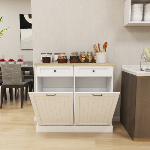 White E1 MDF Two-Drawer Hidden Tilt-out Trash Storage Cabinet