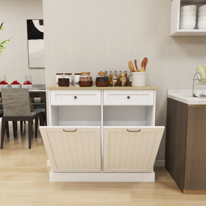 White E1 MDF Two-Drawer Hidden Tilt-out Trash Storage Cabinet