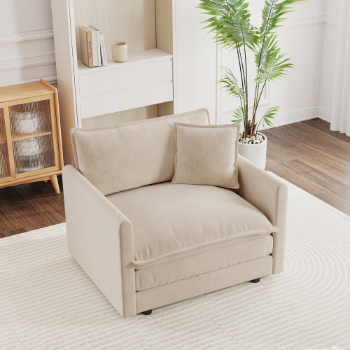 Light-Coffee Chenille Deep-Seat Single Reading Armchair,1 Throw Pillow