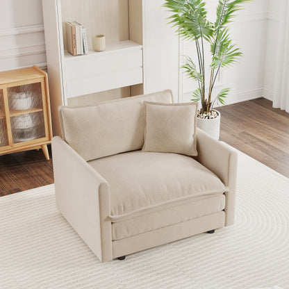 Light-Coffee Chenille Deep-Seat Single Reading Armchair,1 Throw Pillow