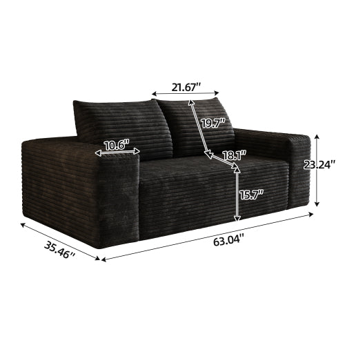 63 inch  Black Corduroy Loveseat 2-Seater Deep-Seat Sofa, No Assembly