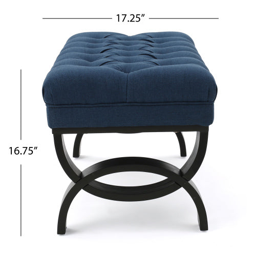 Classic Button Tufted Upholstered Ottoman Bench, Traditional Diamond Stitch Footrest with Half-Circle Legs