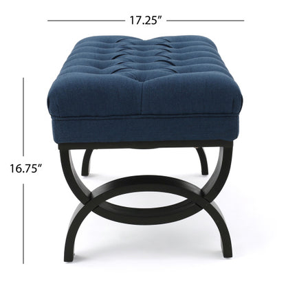 Classic Button Tufted Upholstered Ottoman Bench, Traditional Diamond Stitch Footrest with Half-Circle Legs