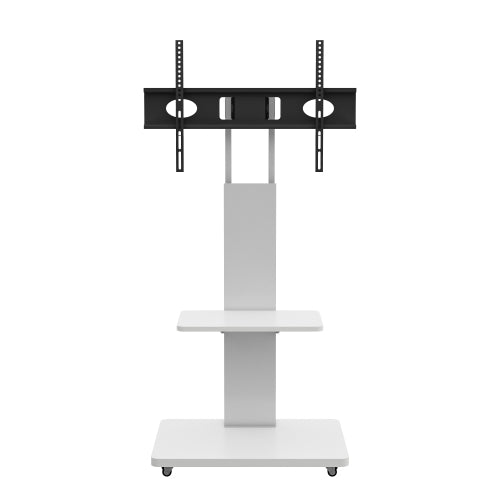 White Mobile TV Cart with Lockable Wheels, Height Adjustable Floor TV Stand for 32-75 Inch TV