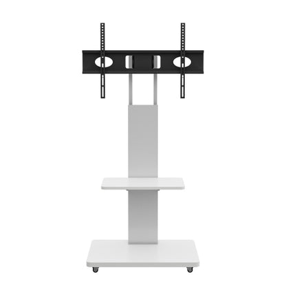 White Mobile TV Cart with Lockable Wheels, Height Adjustable Floor TV Stand for 32-75 Inch TV