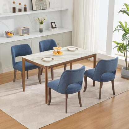 Wooden Dining Chairs Set of 2, Fabric Upholstered Dining Room Chairs with Hollow-Out Back Design, Blue