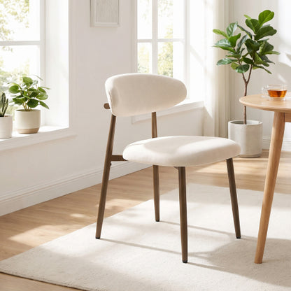 Modern Fabric Upholstered Metal Dining Side Chairs with Foot Pegs, Set of 2, Beige