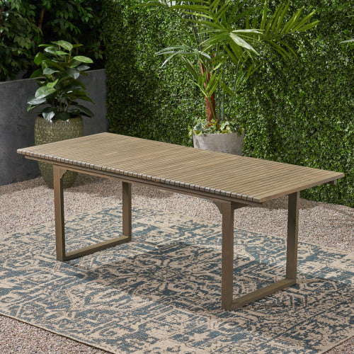 Outdoor Expandable Acacia Wood Dining Table, Gray