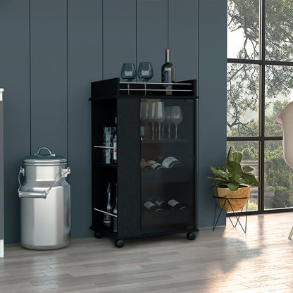 Bar Cart with Casters, Glass Door and 2-Side Shelf