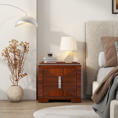 Mid-Century Modern Nightstand, 2 Drawers Wide Sofa Side Table,Wood Diamond Shaped End Table with Storage,Closet with Heavy Duty Base,Small Bedside Table for Bedroom,Living Room,Entrance, Dark Brown