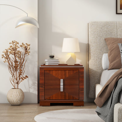 Mid-Century Modern Nightstand, 2 Drawers Wide Sofa Side Table,Wood Diamond Shaped End Table with Storage,Closet with Heavy Duty Base,Small Bedside Table for Bedroom,Living Room,Entrance, Dark Brown