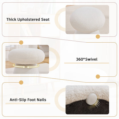 White Mushroom Shaped Rotating Ottoman, 360¡ã Swivel Upholstered Foot Stool, 250 LBS Capacity for Entryway & Bedroom