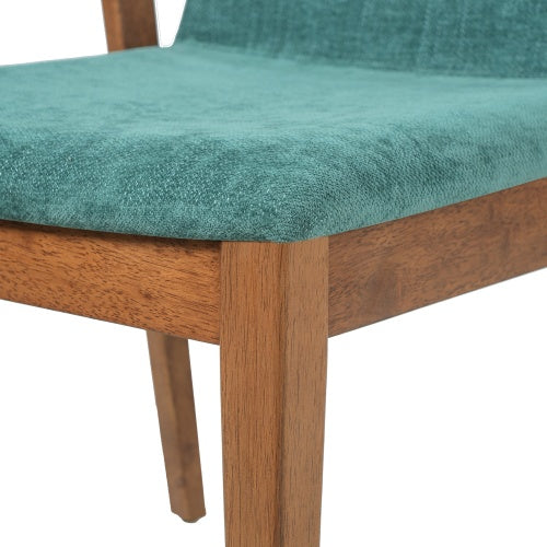 Set of 2 Mid-Century Green Fabric Arm Dining Chairs, Walnut Rubber Wood Frame 250lbs Capacity