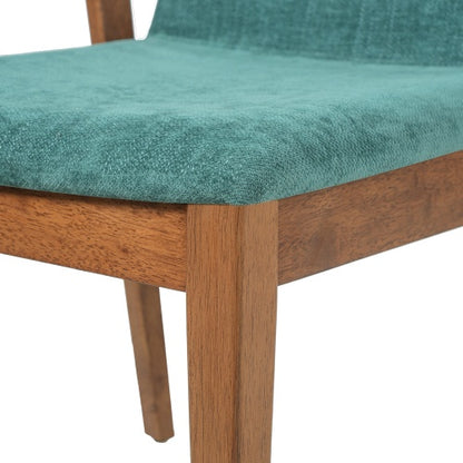 Set of 2 Mid-Century Green Fabric Arm Dining Chairs, Walnut Rubber Wood Frame 250lbs Capacity