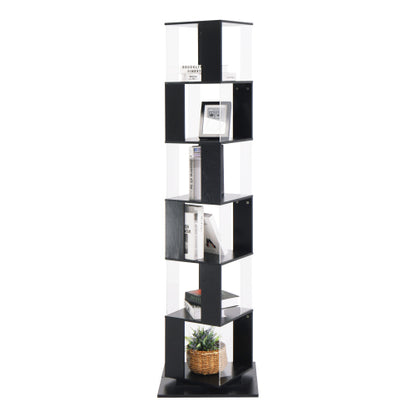 6-Tier Black 360¡ã Rotating Bookshelf Particleboard Acrylic Anti-Tall Base Household Multi-Layer Storage Display Shelf