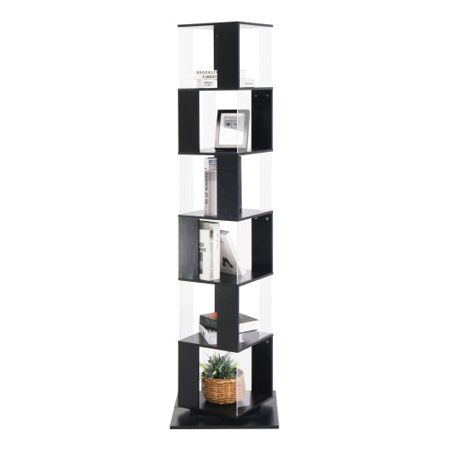 6-Tier Black 360¡ã Rotating Bookshelf Particleboard Acrylic Anti-Tall Base Household Multi-Layer Storage Display Shelf