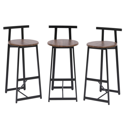 Bar Stool Set of 3 Counter Height Barstools with Back Armless Dining Chairs for Kitchen Island (Black & Walnut Brown)