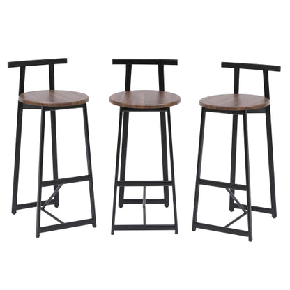 Bar Stool Set of 3 Counter Height Barstools with Back Armless Dining Chairs for Kitchen Island (Black & Walnut Brown)