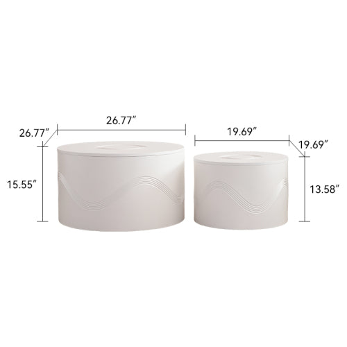 Set of 2 White Round Wavy MDF Coffee Tables with Hidden Storage, Fully Assembled for Living Room Bedroom