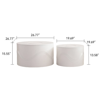 Set of 2 White Round Wavy MDF Coffee Tables with Hidden Storage, Fully Assembled for Living Room Bedroom