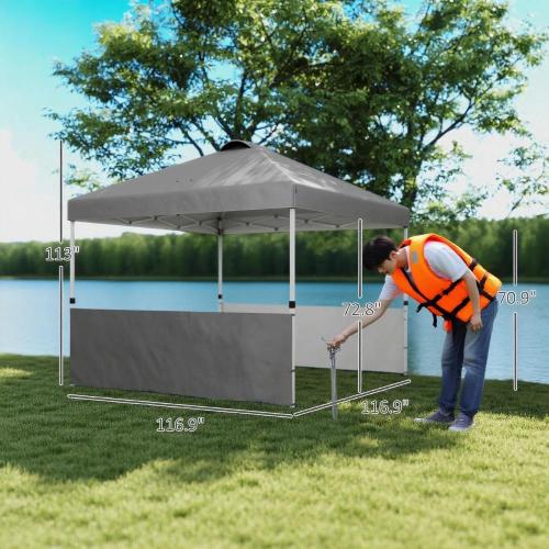 10x 10 ft party tent Pop Up Canopy Tent with 2 Half Sidewalls with Wheeled Carry Bag, Dark Gray