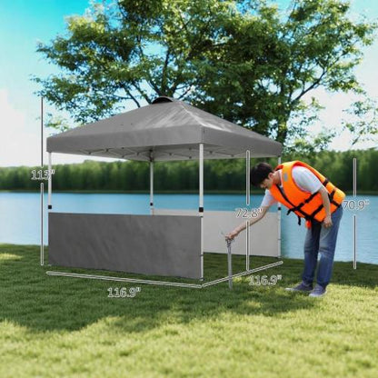 10x 10 ft party tent Pop Up Canopy Tent with 2 Half Sidewalls with Wheeled Carry Bag, Dark Gray