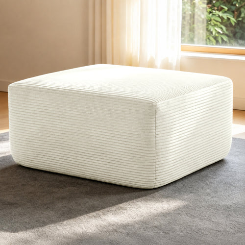 Ottoman White Corduroy Modular Sectional Sofa Add-On for Living Room
