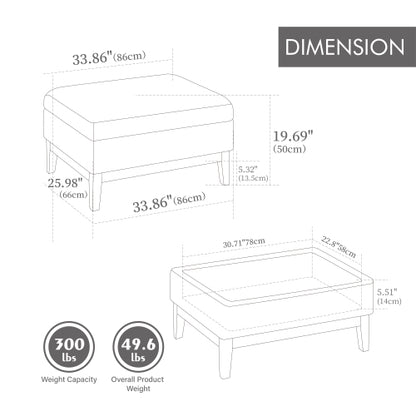33.86 inch Boucle Storage Ottoman Coffee Table with Wood Legs