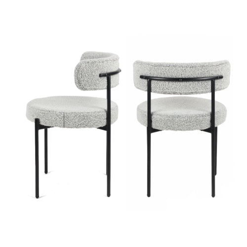 3-Piece Round Dining Set with Trestle Table and Boucle Chairs