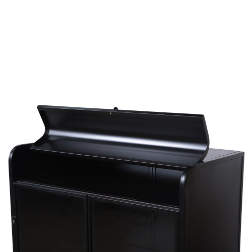 47.6 Inch Tall Metal Storage Cabinet With Glass Doors Flip Top 4-Tier Freestanding Sideboard For Multi Room Use