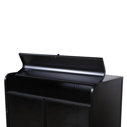 47.6 Inch Tall Metal Storage Cabinet With Glass Doors Flip Top 4-Tier Freestanding Sideboard For Multi Room Use
