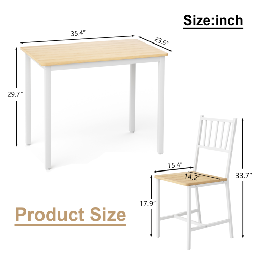 3-Piece Natural & White Industrial Dining Set, Table & 2 Chairs