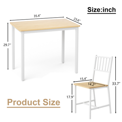 3-Piece Natural & White Industrial Dining Set, Table & 2 Chairs