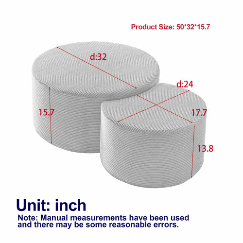 Nesting Coffee Table Set of 2 Upholstered Round Foam Ottoman Side Tables No Assembly