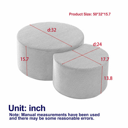 Nesting Coffee Table Set of 2 Upholstered Round Foam Ottoman Side Tables No Assembly