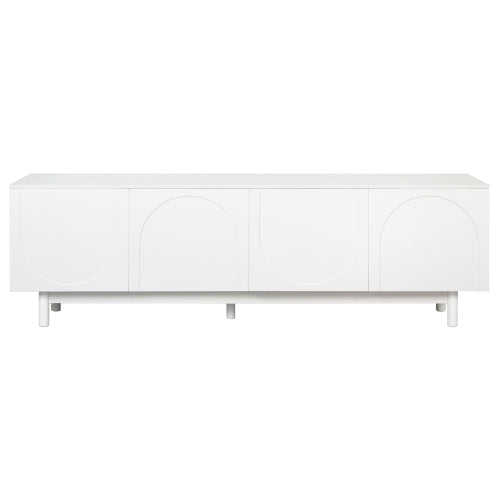 70.8 Inch White Minimalist Arch Door TV Stand Solid Pine Leg Media Console Adjustable Shelves Fits 78 Inch TV
