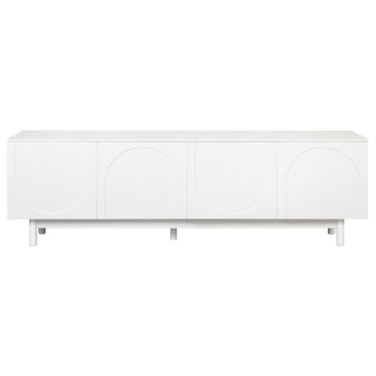 70.8 Inch White Minimalist Arch Door TV Stand Solid Pine Leg Media Console Adjustable Shelves Fits 78 Inch TV