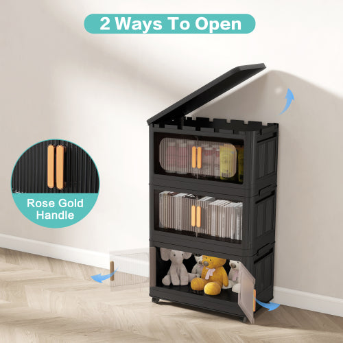 Folding Storage Cabinet with Wheels 5 Tier Collapsible Organizer Black