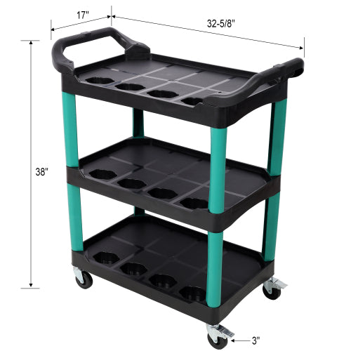 3 Tier Rolling Auto Detail Cart With Wheels,Car Wash Organizer for Detailers Garage, Workshop, Repair Shop, Storage Tool, Green&Black