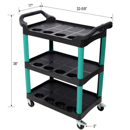 3 Tier Rolling Auto Detail Cart With Wheels,Car Wash Organizer for Detailers Garage, Workshop, Repair Shop, Storage Tool, Green&Black