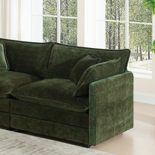 Green Chenille Armless 1-Seat Modular Sofa Unit with Ottoman, Solid-Wood Frame, Assembly-Required